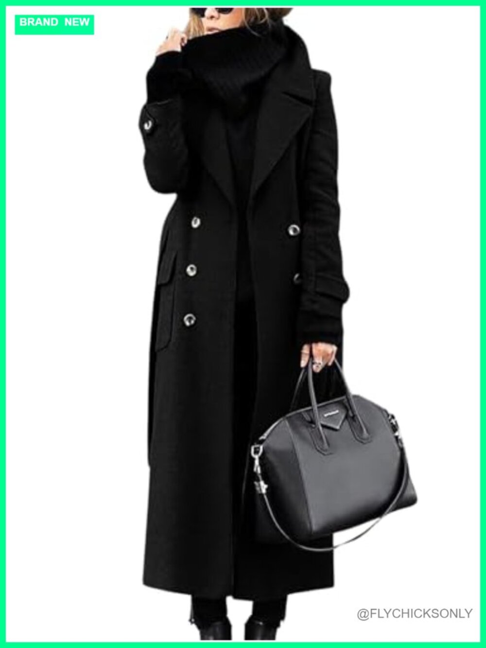 Wool Blend Double Breasted Pea Coat Notched Lapel Belted Mid Long Trench